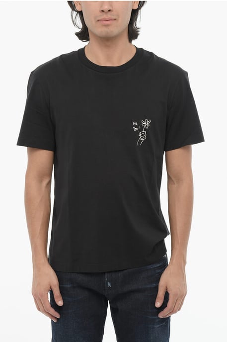 Katoenen FOR YOU T-shirt met ronde hals en contrastprint in zwart - Image 1