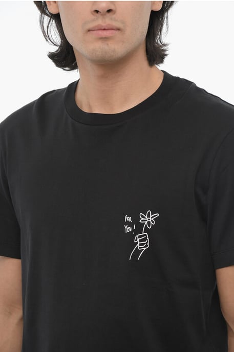 Katoenen FOR YOU T-shirt met ronde hals en contrastprint in zwart - Image 3