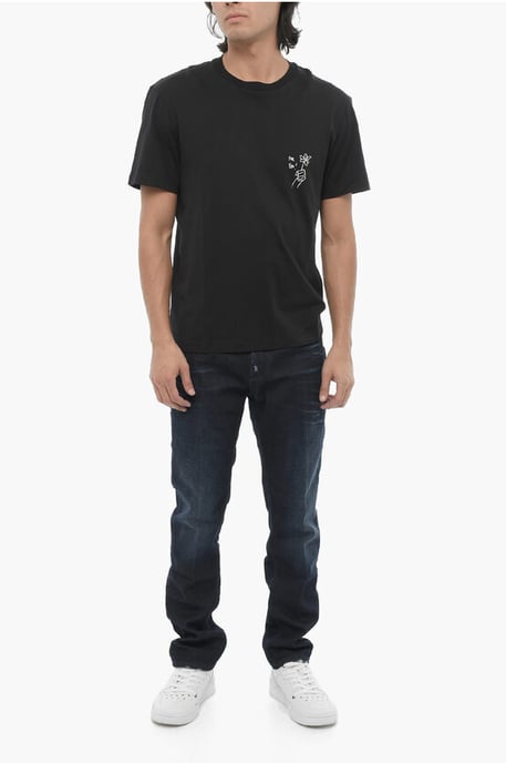 Katoenen FOR YOU T-shirt met ronde hals en contrastprint in zwart - Image 4