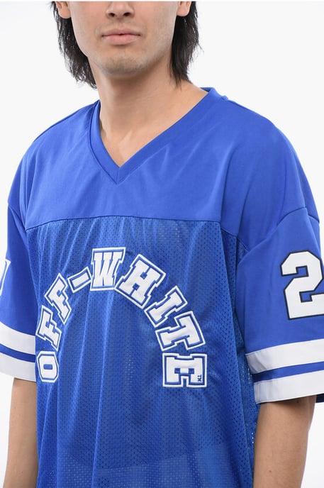 Geborduurd mesh voetbal T-shirt in blauw - Image 3