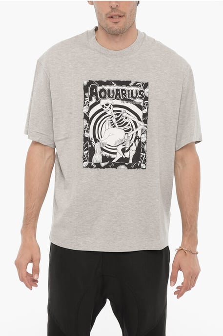 Bedrukt AQUARIUS THE HUMANITARIAN T-shirt met ronde hals in grijs - Image 1