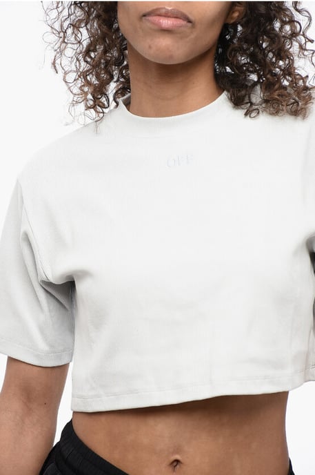 Geribbeld cropped T-shirt met ronde hals in grijs - Image 3