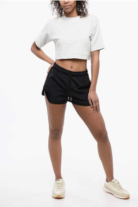 Geribbeld cropped T-shirt met ronde hals in grijs - Image 4