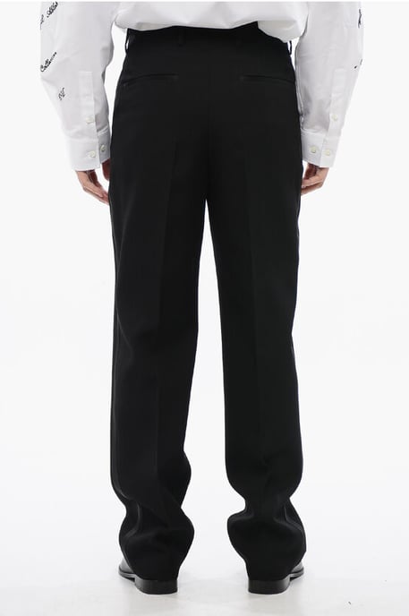 Dubbelgeplooide wollen broek met hoge taille in zwart - Image 2