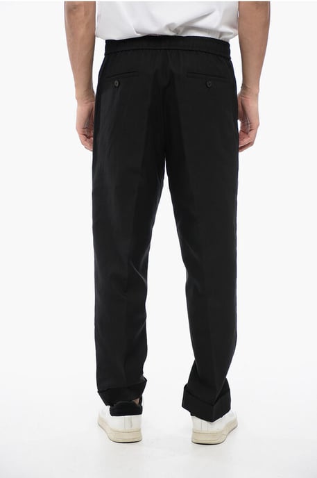 REM-broek van linnenmix met elastische tailleband in zwart - Image 2