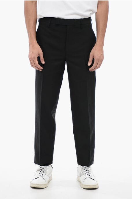 Slim fit broek van linnenmix met riemlussen in zwart - Image 1