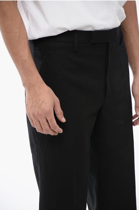 Slim fit broek van linnenmix met riemlussen in zwart - Image 2