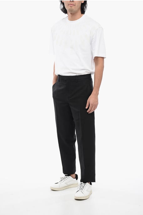 Slim fit broek van linnenmix met riemlussen in zwart - Image 3