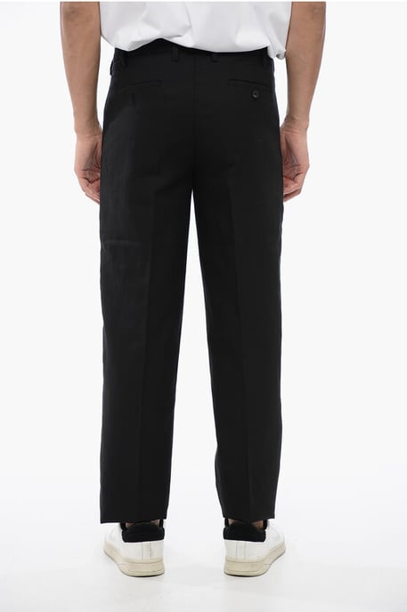 Slim fit broek van linnenmix met riemlussen in zwart - Image 4