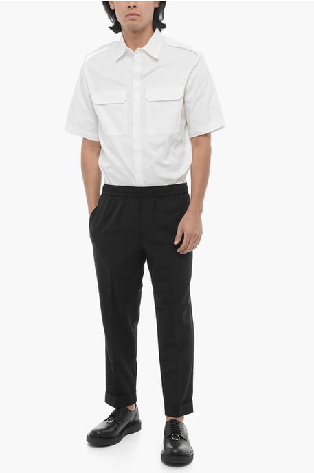 Low-Wait Slim Fit REM-broek met trekkoord in de taille in zwart - Image 4