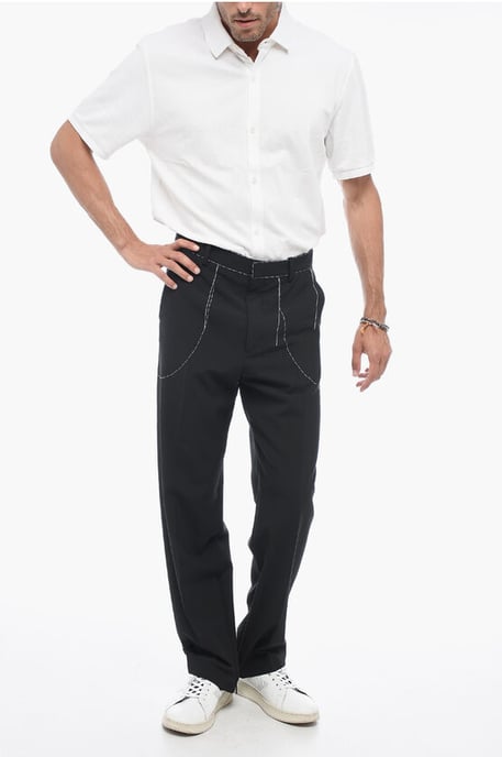 Broek op maat met stikseldetails in zwart - Image 3