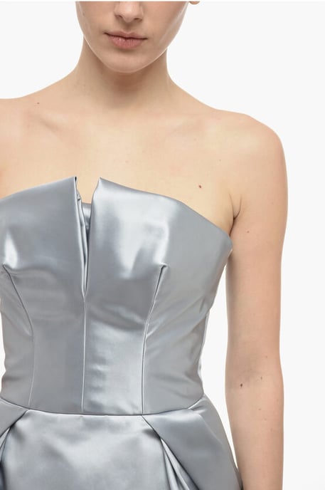 MM1 Satijnen kokerjurk met draperie in zilver - Image 3