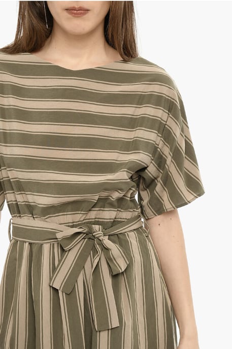 Bayadere gestreepte SCULLY maxi-jurk met riem in beige, verde - Image 3