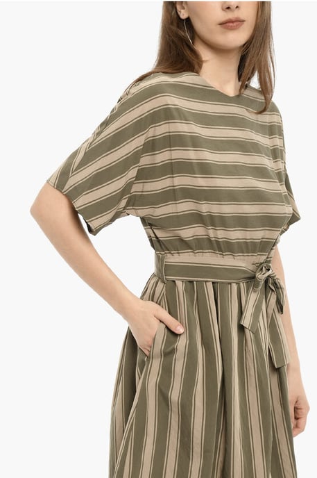 Bayadere gestreepte SCULLY maxi-jurk met riem in beige, verde - Image 4