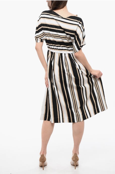 Kleurblok gestreepte SCULLY uitlopende jurk in beige, wit en zwart - Image 2