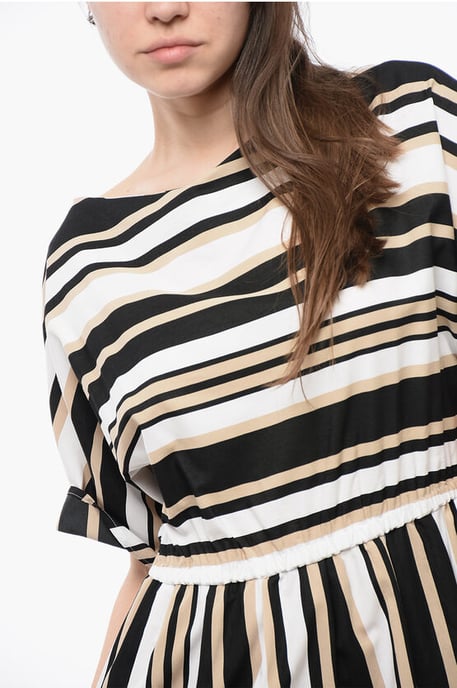 Kleurblok gestreepte SCULLY uitlopende jurk in beige, wit en zwart - Image 3