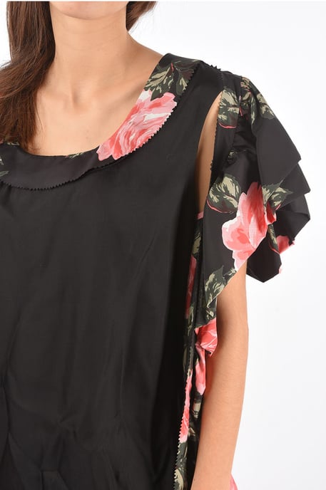 MM0 zijden maxi-jurk met bloemenprint en blote schouders in zwart - Image 3