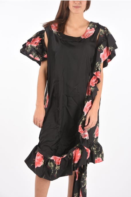 MM0 zijden maxi-jurk met bloemenprint en blote schouders in zwart - Image 4
