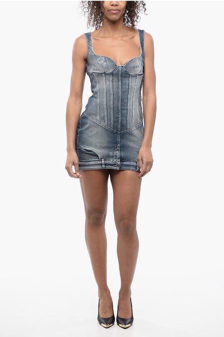 Denim mini-jurk met sweetheart-halslijn in blauw - Image 1