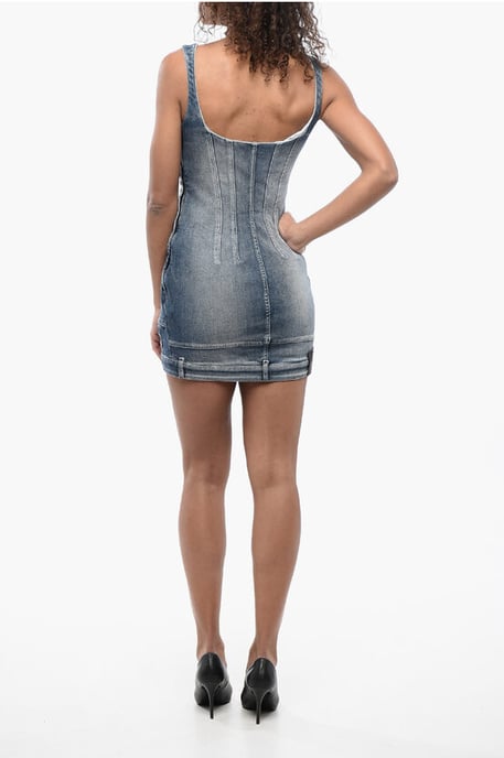 Denim mini-jurk met sweetheart-halslijn in blauw - Image 2