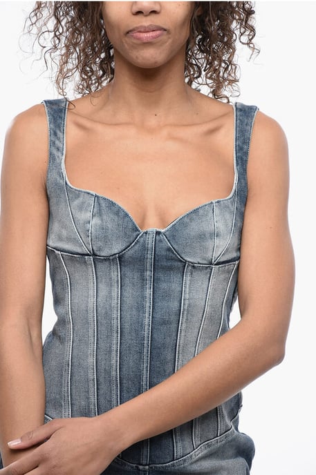 Denim mini-jurk met sweetheart-halslijn in blauw - Image 3
