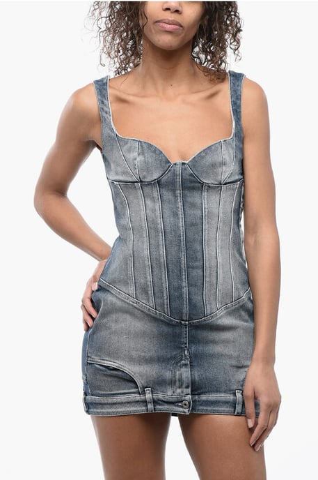 Denim mini-jurk met sweetheart-halslijn in blauw - Image 4