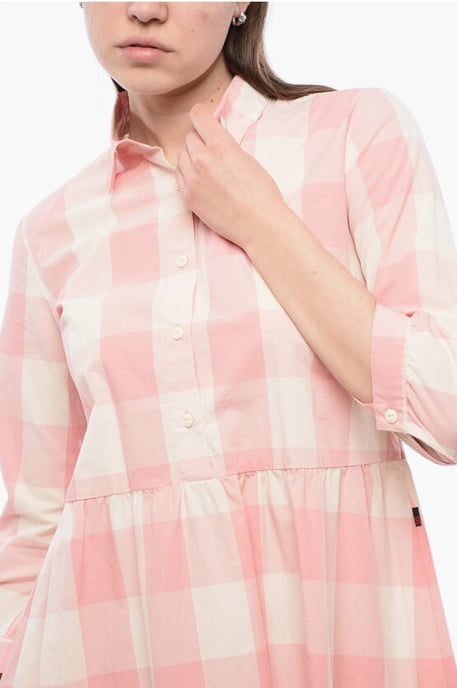 Geruite jurk met lange mouwen in wit, roze - Image 3