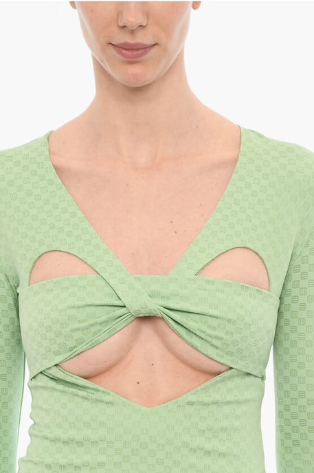 Mini-jurk met lange mouwen en uitsparingen in groen - Image 3