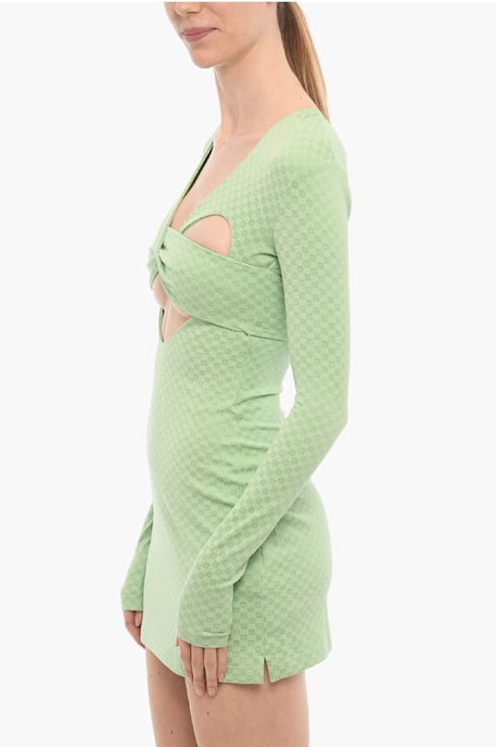Mini-jurk met lange mouwen en uitsparingen in groen - Image 4