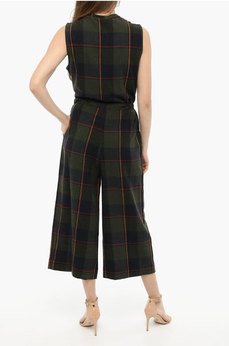 Geruite jumpsuit van wolmix GAUZE met trekkoord in de taille in groen - Image 2