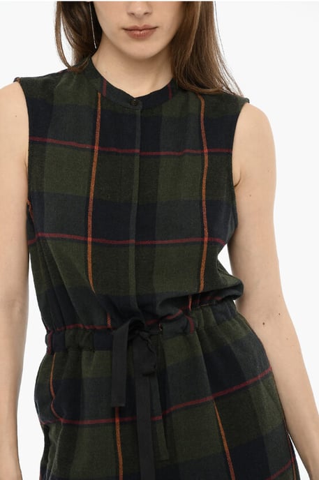 Geruite jumpsuit van wolmix GAUZE met trekkoord in de taille in groen - Image 3