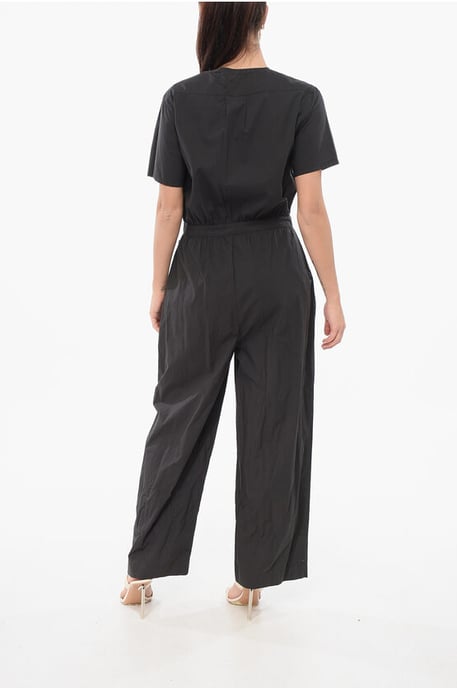 Jumpsuit met korte mouwen van poplinkatoen in zwart - Image 2