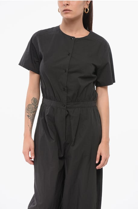 Jumpsuit met korte mouwen van poplinkatoen in zwart - Image 4