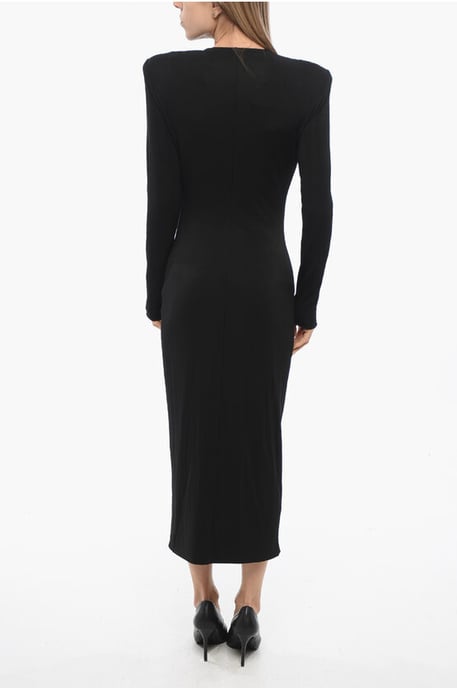 Lange jurk met rits en strass-bandjes in zwart - Image 2
