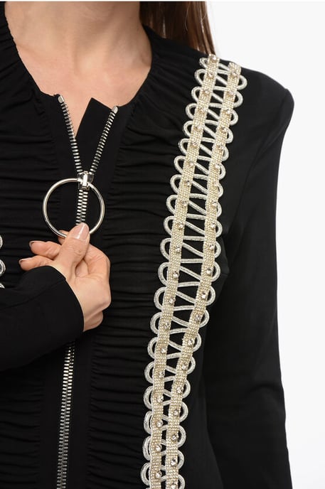 Lange jurk met rits en strass-bandjes in zwart - Image 3