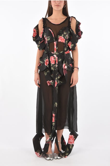 MM0 jurk met bloemenprint en illusie-halslijn en uitsparingen in Multicolor - Image 1