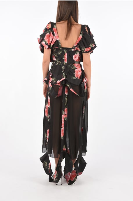 MM0 jurk met bloemenprint en illusie-halslijn en uitsparingen in Multicolor - Image 2