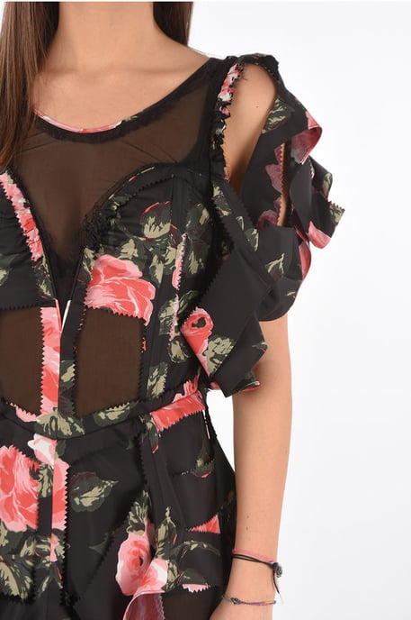 MM0 jurk met bloemenprint en illusie-halslijn en uitsparingen in Multicolor - Image 3