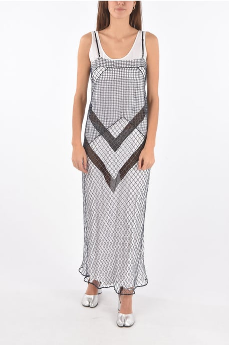 MM1 mesh maxi-jurk met onderrok aan de binnenkant in blauw - Image 1