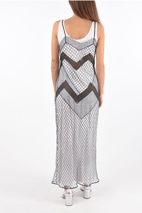 MM1 mesh maxi-jurk met onderrok aan de binnenkant in blauw - Image 2