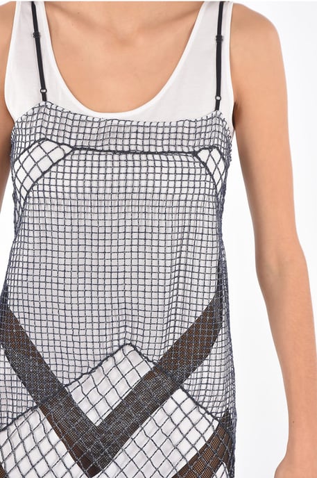 MM1 mesh maxi-jurk met onderrok aan de binnenkant in blauw - Image 3