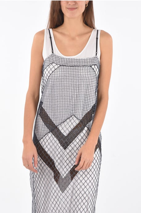 MM1 mesh maxi-jurk met onderrok aan de binnenkant in blauw - Image 4