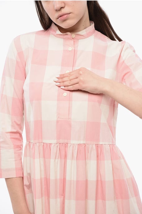 Geruite lange jurk in wit, roze - Image 3