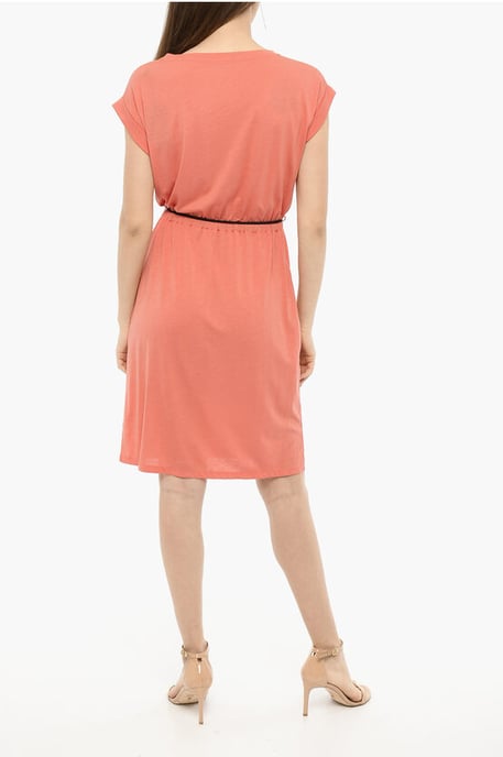 Effen T-shirtjurk met trekkoord in roze - Image 2