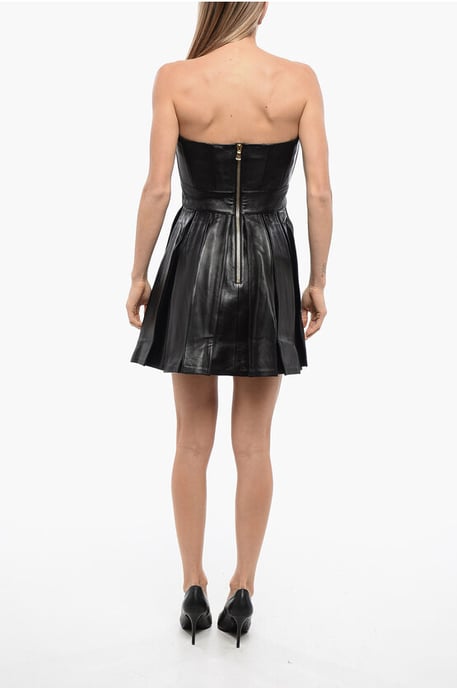 Leren bustierjurk met geplooide rok in zwart - Image 2