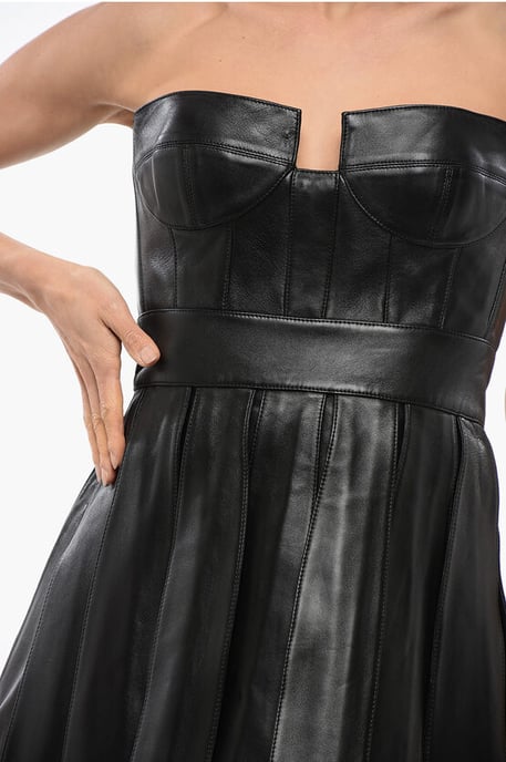 Leren bustierjurk met geplooide rok in zwart - Image 3