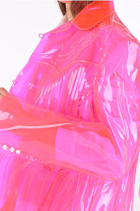 PVC westernjas met franjes in roze - Image 3