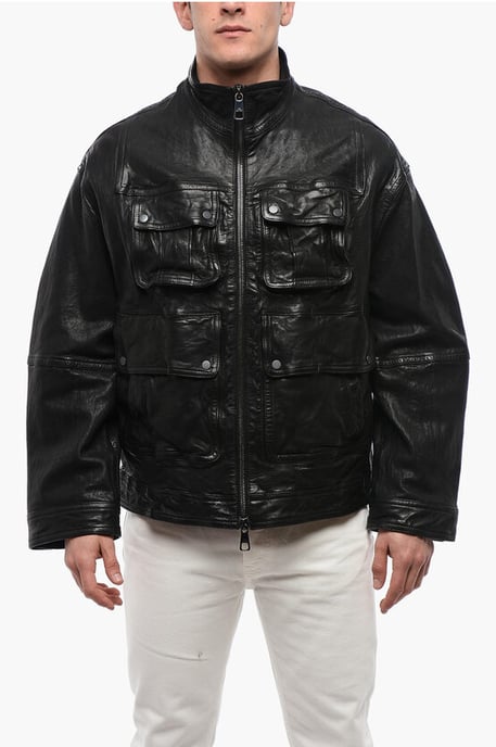 Meerdere zakken LOOSE WASHED leren jas in zwart - Image 1