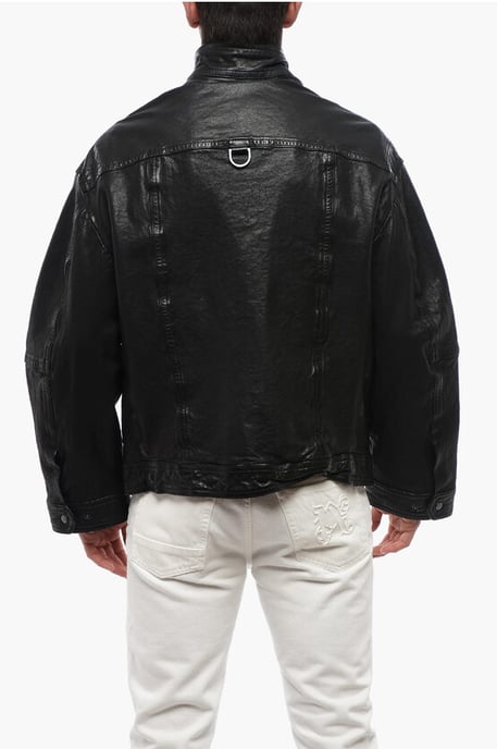 Meerdere zakken LOOSE WASHED leren jas in zwart - Image 2