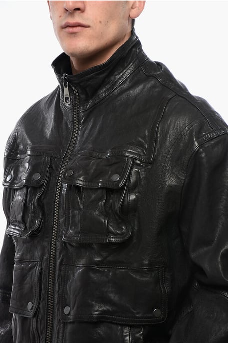Meerdere zakken LOOSE WASHED leren jas in zwart - Image 3